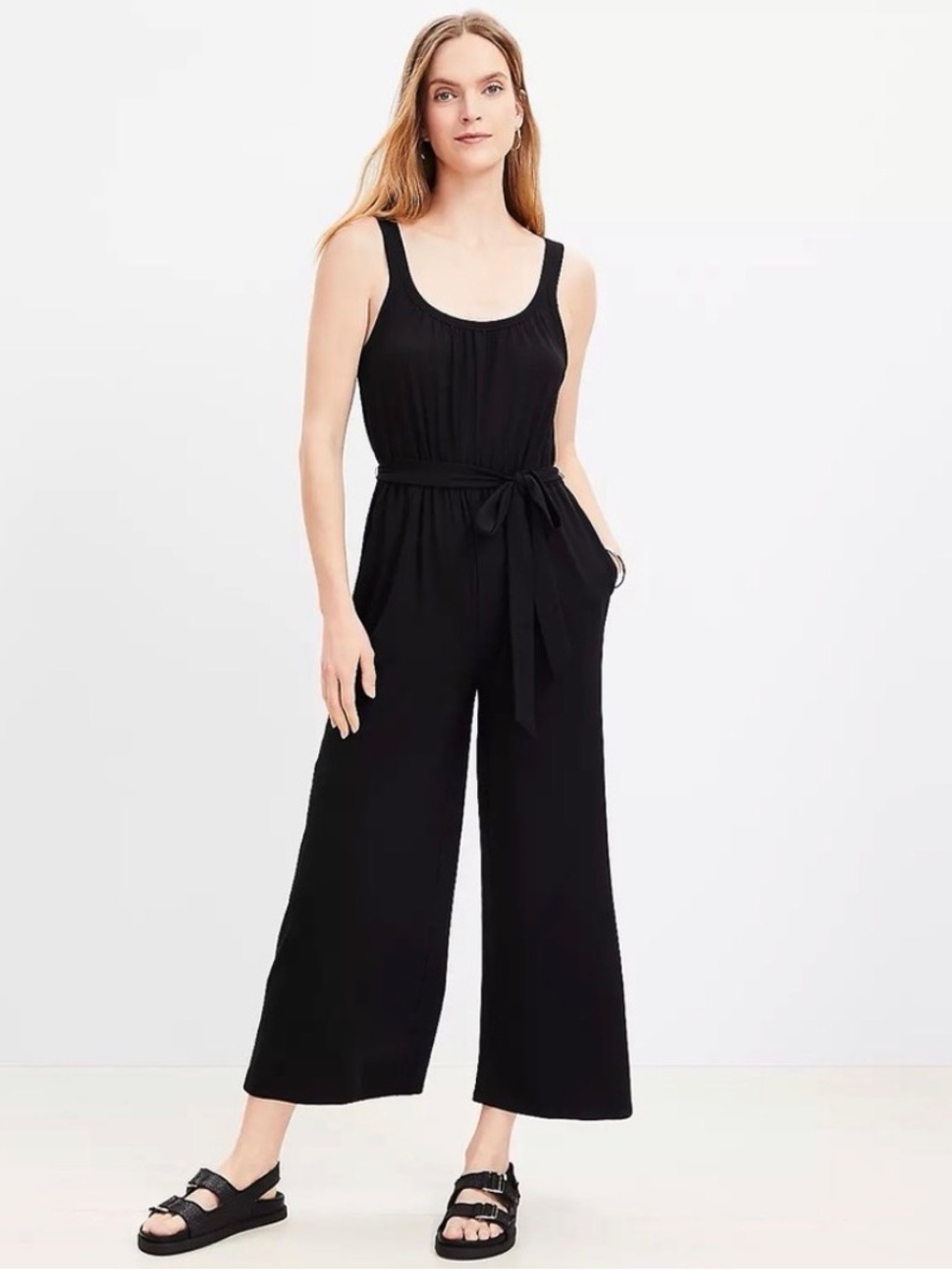 Loft Sleeveless Black Wide-Leg Jumpsuit with Tie Waist NWT